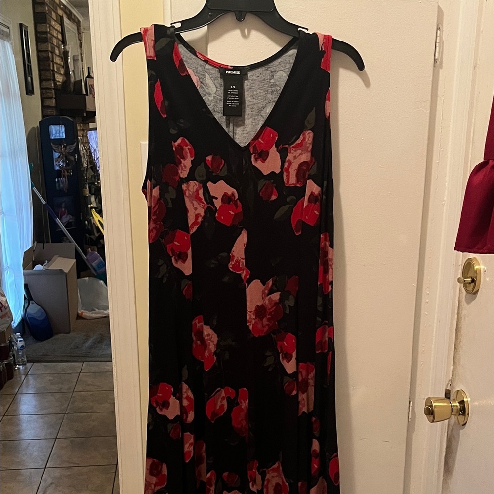 Premise Black and Red Floral Maxi Dress